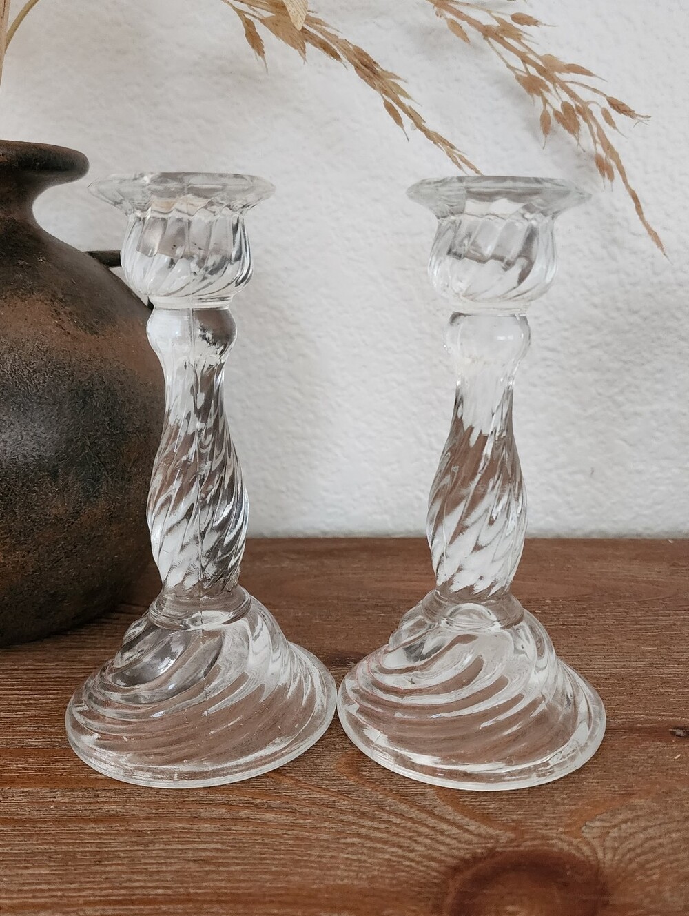 Swirl Glass Candlestick Holder Set of 2